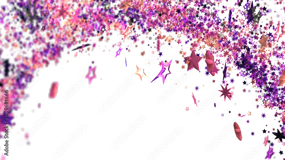 Fototapeta premium Beautiful background of pink and purple star confetti falling on white. Perfect for celebrations!