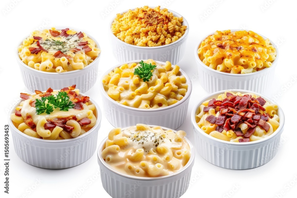 High Quality Visual of Set of Mac and Cheese Including Classic and Bacon Varieties High Quality Visual of Set of Mac and Cheese Including Classic and Bacon Varieties