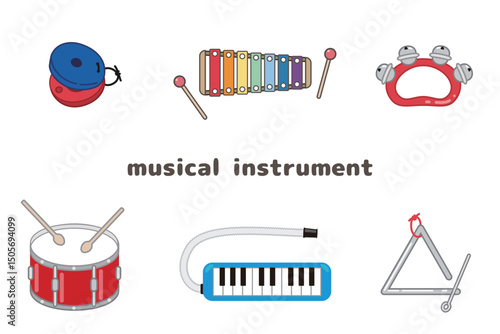 幼稚園や保育園の音楽祭で使う楽器のイメージイラストセット