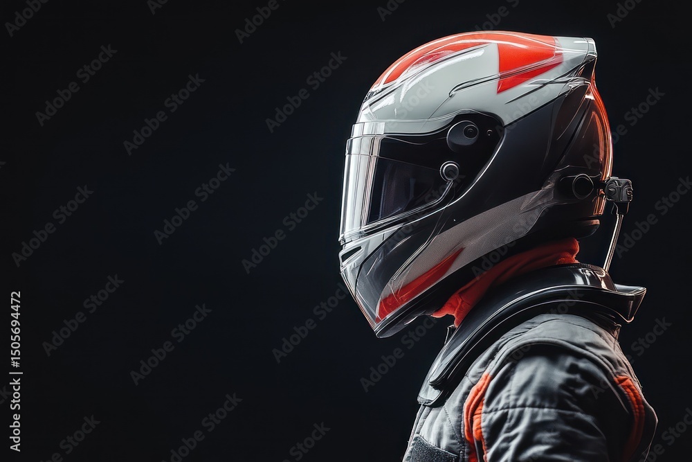 Fototapeta premium Race Car Driver in Helmet with Dramatic Lighting