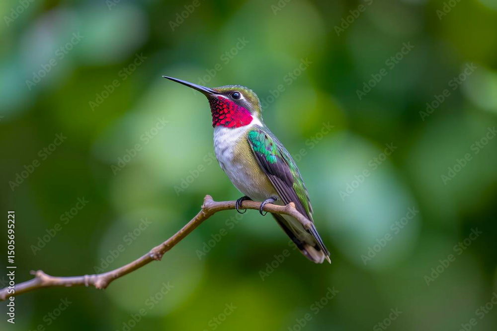 Fototapeta premium Stunning Hummingbird in Mid-Air, Showcasing Its Iridescent Plumage and Rapid Wingbeats in a Lush Natural Setting, Vibrant Wallpaper