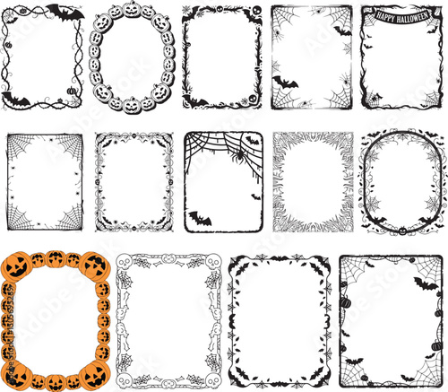 Set of scary border frame with horror ornament decoration silhouette vector illustration for halloween design element