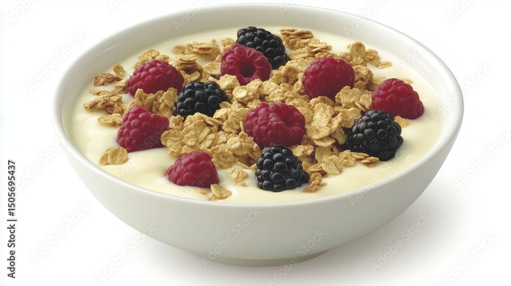 A bowl of yogurt topped with granola and fresh berries, symbolizing a healthy and balanced breakfast. A bowl of yogurt topped with granola and fresh berries, symbolizing a healthy and balanced breakfast.