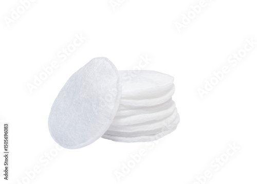 Pile of white cotton pads on white background