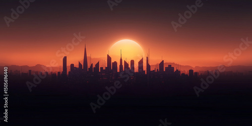 Futuristic City Skyline at Sunset