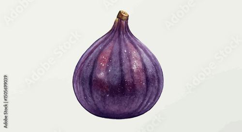 Elegant Watercolor Painting Depicts A Fresh Ripe Fig With Rich Deep Purple And Violet Tones Detail