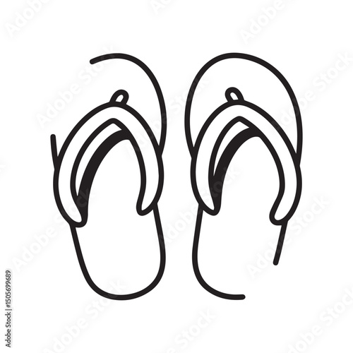 Summer flip flop clipart cartoon style vector illustration Silhouette White background.