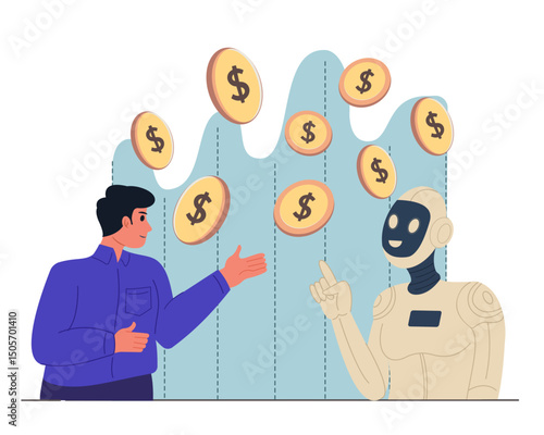 AI adviser assists in managing finance and stock investment vector illustration