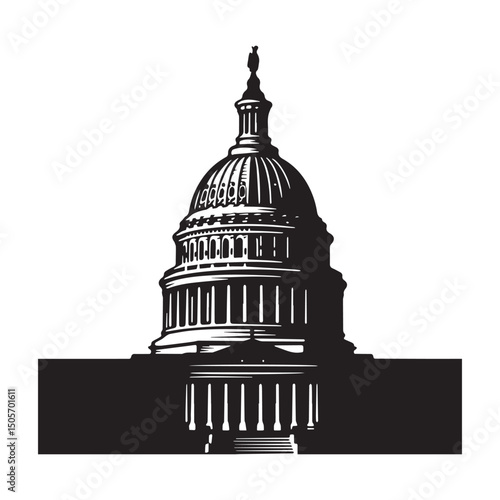 United states capitol building black silhouette vector art and illustration Silhouette White background.