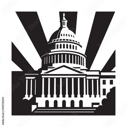 United states capitol building black silhouette vector art and illustration Silhouette White background.