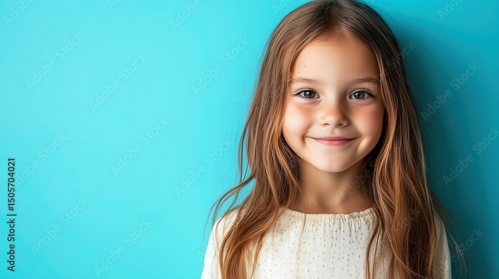Fototapeta premium Cheerful long-haired girl exudes joy, vibrant energy radiates in a creative moment.
