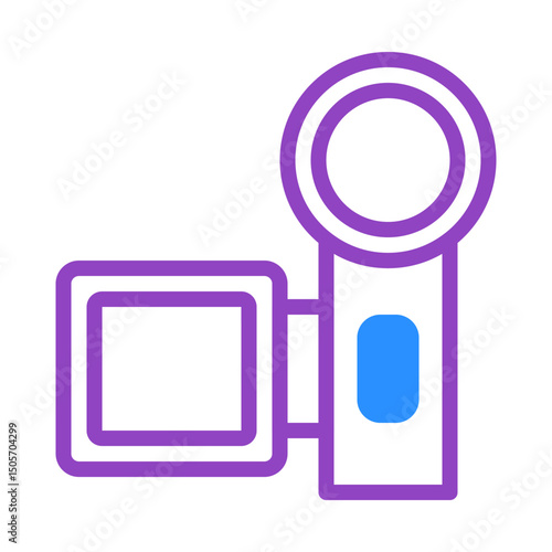 Stylized videocamera icon illustration in violet and blue for media projects
