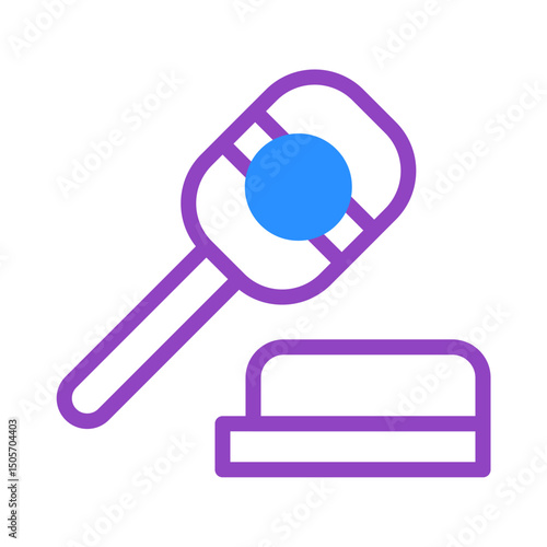 Stylized purple gavel illustration depicting legal proceedings and judgment symbol