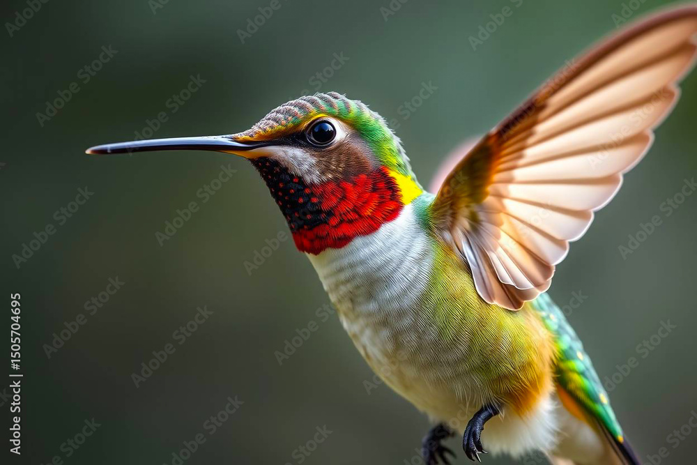 Fototapeta premium Stunning Hummingbird in Mid-Air, Showcasing Its Iridescent Plumage and Rapid Wingbeats in a Lush Natural Setting, Vibrant Wallpaper