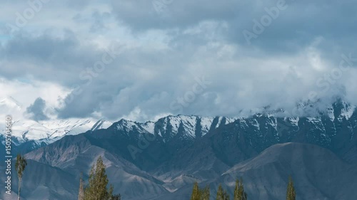 Timelapse video of a storm over Himalayan peaks in the Ladakh region of northern India, landscape view of traveler lover