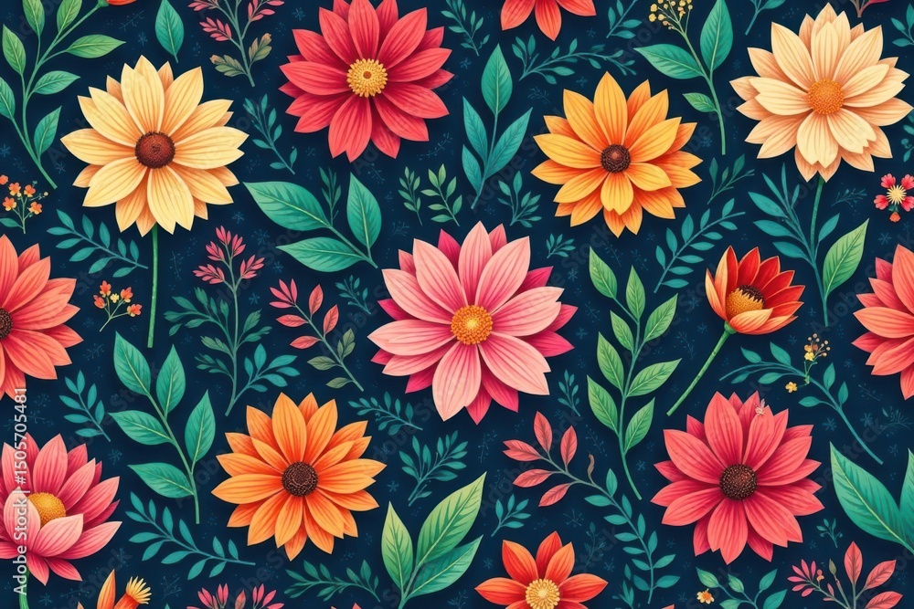 Nature-inspired floral motif, continuous repeat , botanical, design Nature-inspired floral motif, continuous repeat , botanical, design
