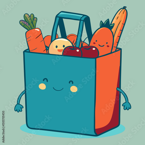 Reusable Grocery Tote with Vegetables – Eco-Friendly Shopping Vector