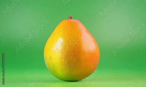 Vibrant Mango: A close-up studio shot highlights the rich colors and textures of a ripe mango, its smooth skin gleaming against a solid green backdrop, showcasing its succulent appeal.