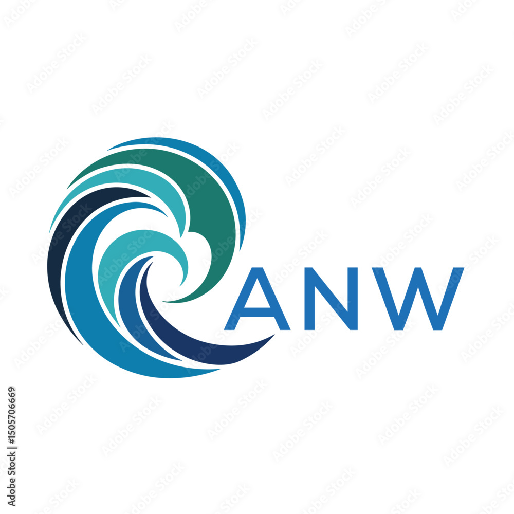 Naklejka premium ANW Creative Wave Icon for Branding. ANW Letter logo. 