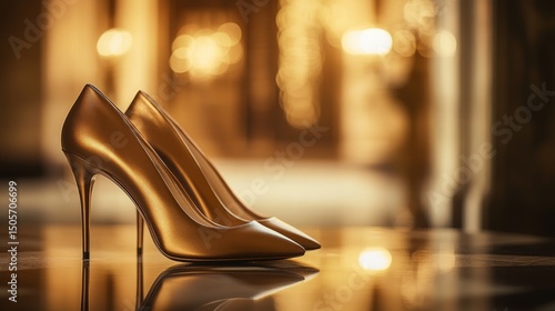 An elegant women shoes displayed on a stylish table