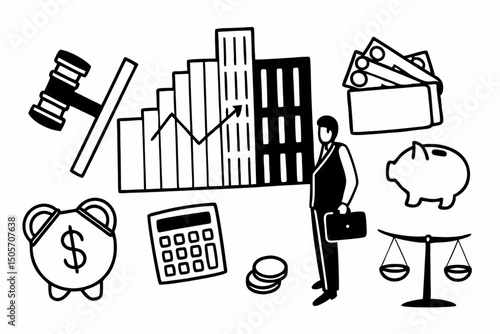 Finance Business Investment Money Stock Market Trade Profit Revenue Economy Vector Illustration