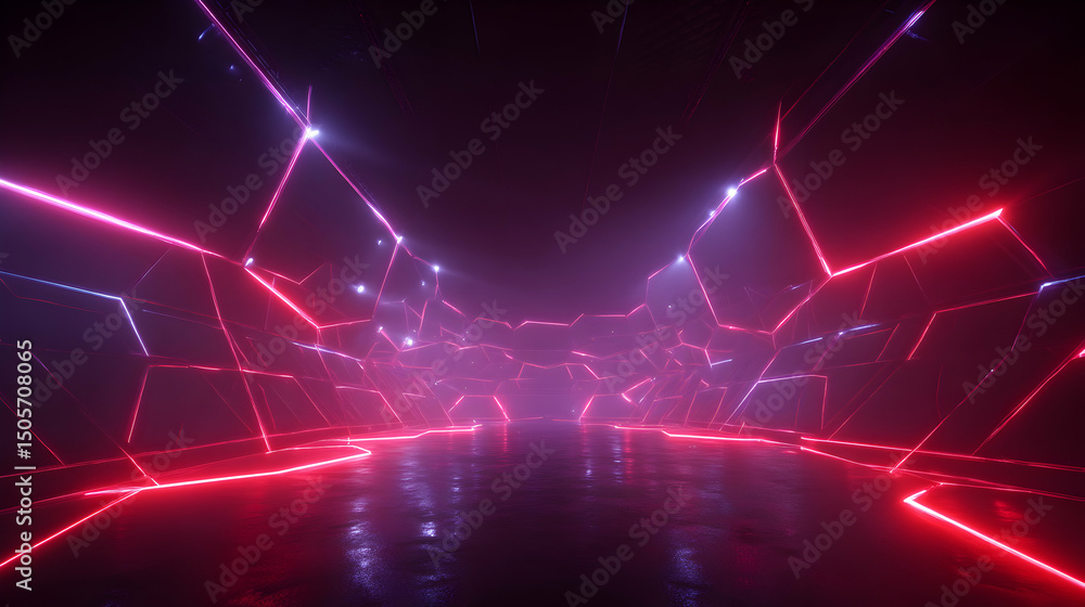 Vibrant neon landscape in futuristic space, a dynamic interplay of lines and light evoking innovation Vibrant neon landscape in futuristic space, a dynamic interplay of lines and light evoking innovation
