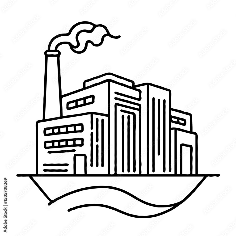 Obraz premium Isometric factory illustration with smoke rising and water design 