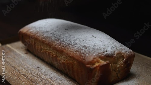 Large Loaf Cake Dusted with Powdered Sugar.