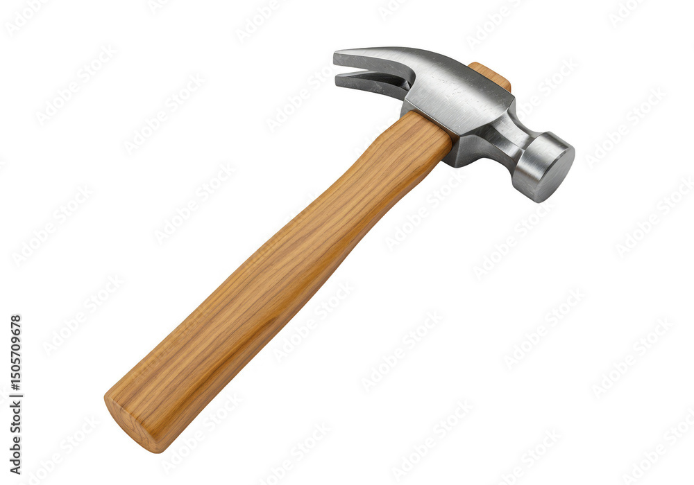 Isolated Silver Hammer Tool with Wooden Handle for Carpentry Work Isolated Silver Hammer Tool with Wooden Handle for Carpentry Work
