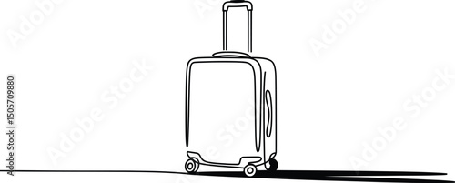 Line Art Minimalist Suitcase Vector Illustration, Travel Luggage Outline Art Illustration.