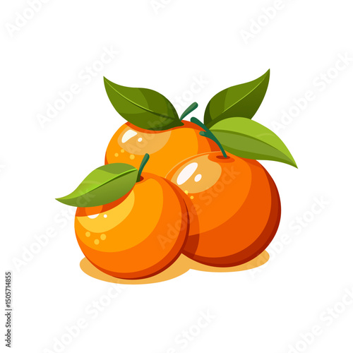 Fresh Oranges with Leaves, Trio of Citrus Fruits, Ripe Orange Illustration