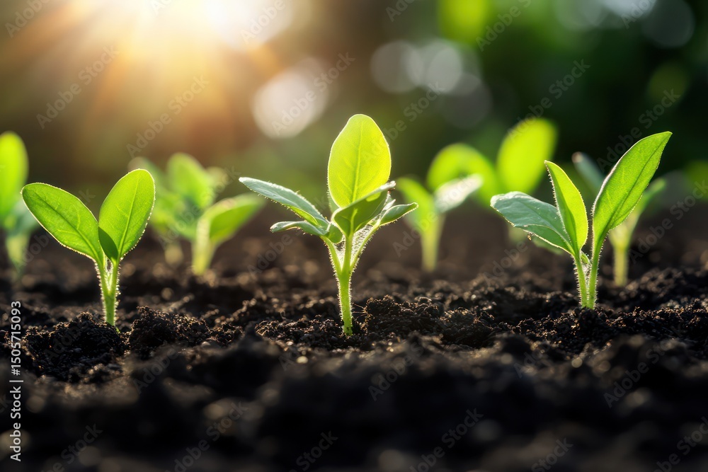 Fresh seedlings sprouting from dark soil under white light Fresh seedlings sprouting from dark soil under white light