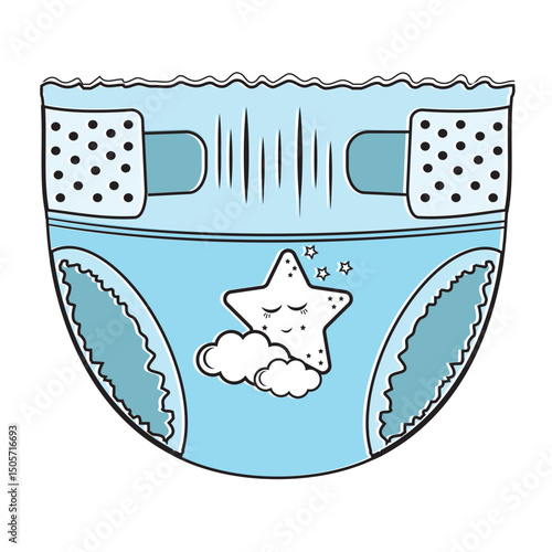 Cartoon-style baby absorbent diapers. Vector illustration for packaging diapers and other products for newborns