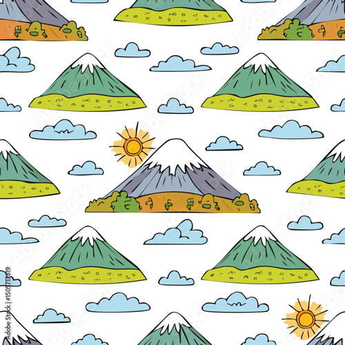 Mount Kilimanjaro, Kilimanjaro Region, Tanzania Vector Illustration with Seamless Pattern Design