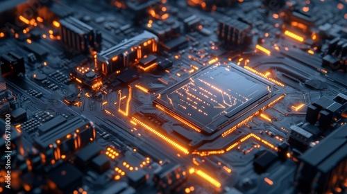 A digital system of intricate, glowing circuits and cables, emitting a dark metallic glow, background wallpaper AI generated image