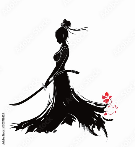 Elegant and melancholic female swordsman vector
