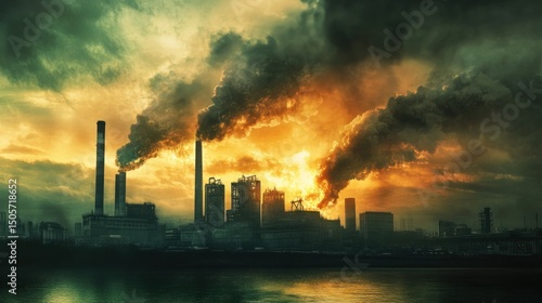 Power plant explodes, releasing toxic chemicals into the atmosphere, background wallpaper AI generated image