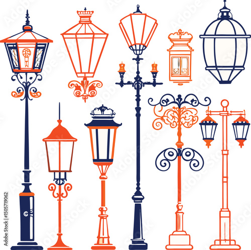 Color line art street light lamp icon