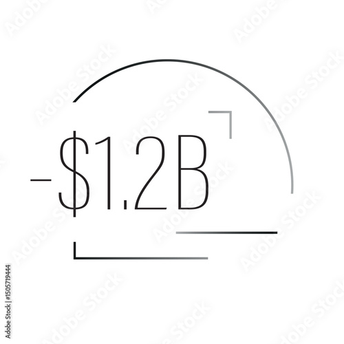 Minimalist vector symbol −$1.2B. Suitable for visualizing financial loss, budget deficit, economic downturn, and analytical presentations
