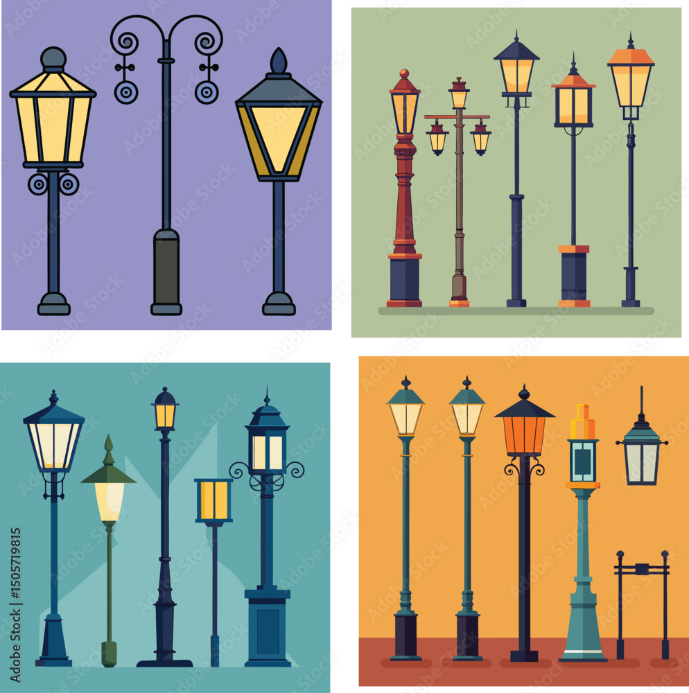 Color line art street light lamp icon Color line art street light lamp icon