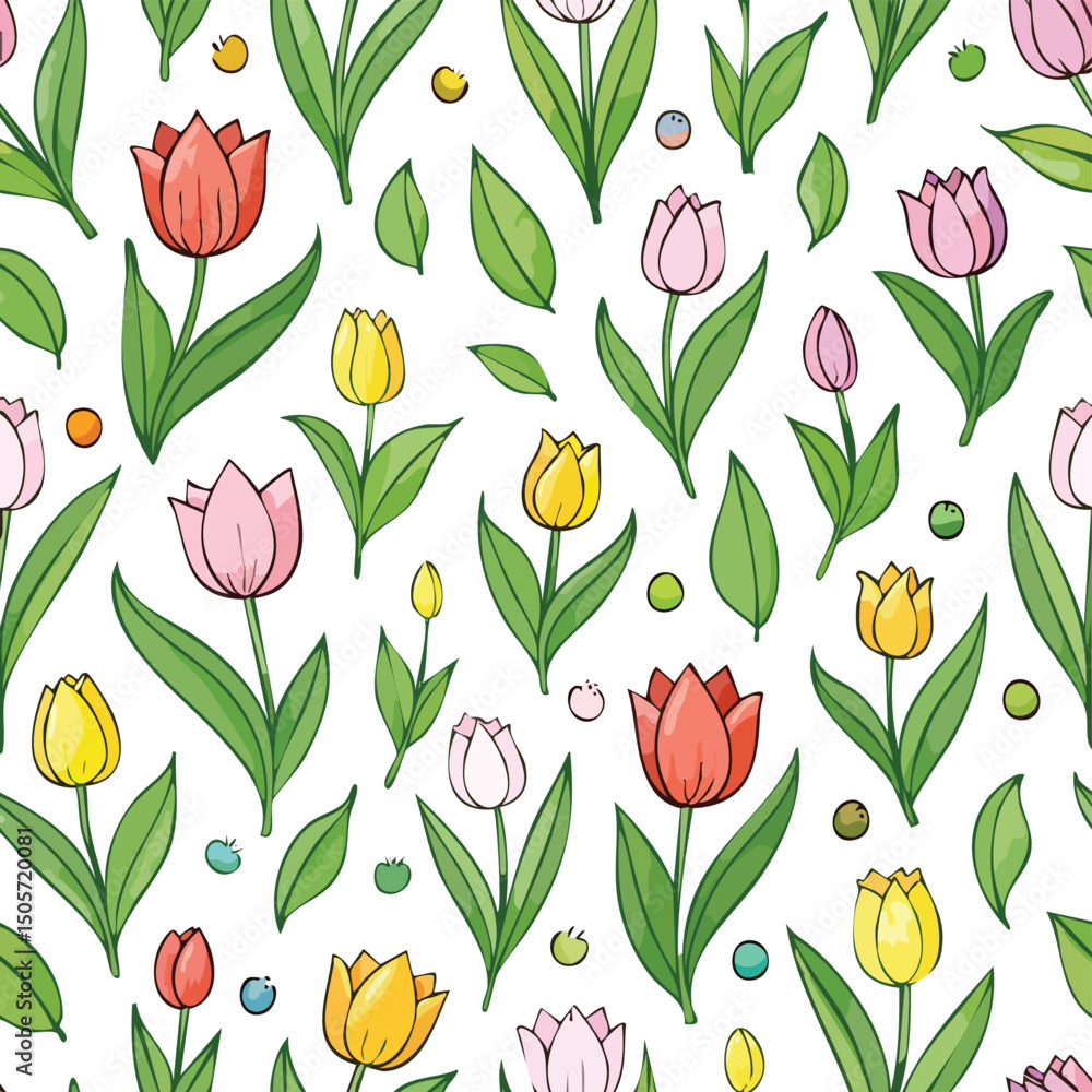 Obraz premium Tulip Vector Illustration with Seamless Pattern Design