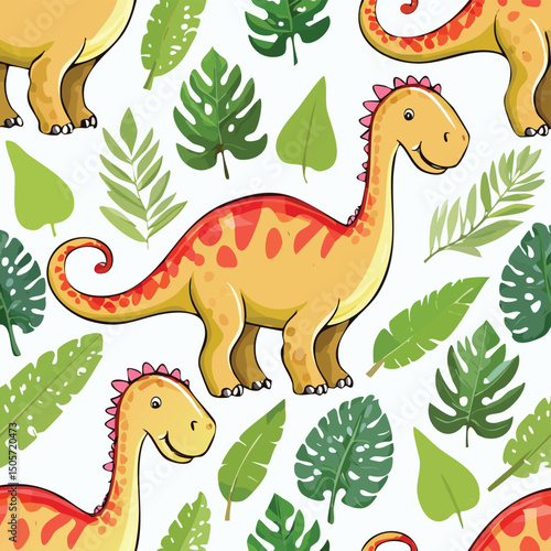 Diplodocus Vector Illustration with Seamless Pattern Design