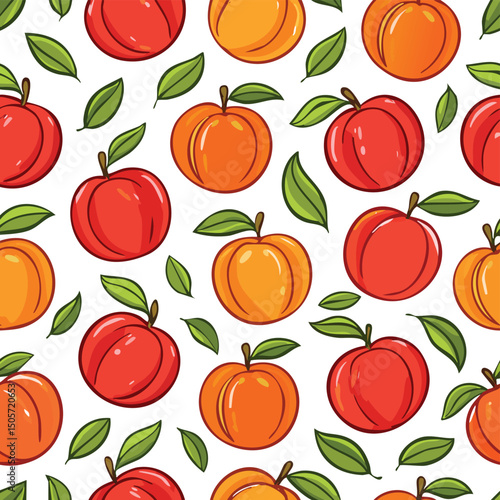 Nectarine Vector Illustration with Seamless Pattern Design