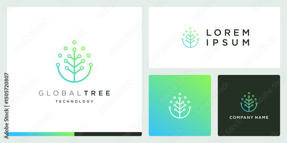 Naklejka premium Digital tree logo design global