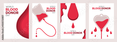 World Blood Donor Day Poster Set, Life-Saving Awareness Campaign Designs, Encourage Blood Donation with Impactful Art