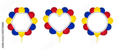 Philippine Independence Day Balloon Frames Heart, Circle, Hexagon with Red, Blue, Yellow Colors, Festive Design for National Celebration & Decoration
