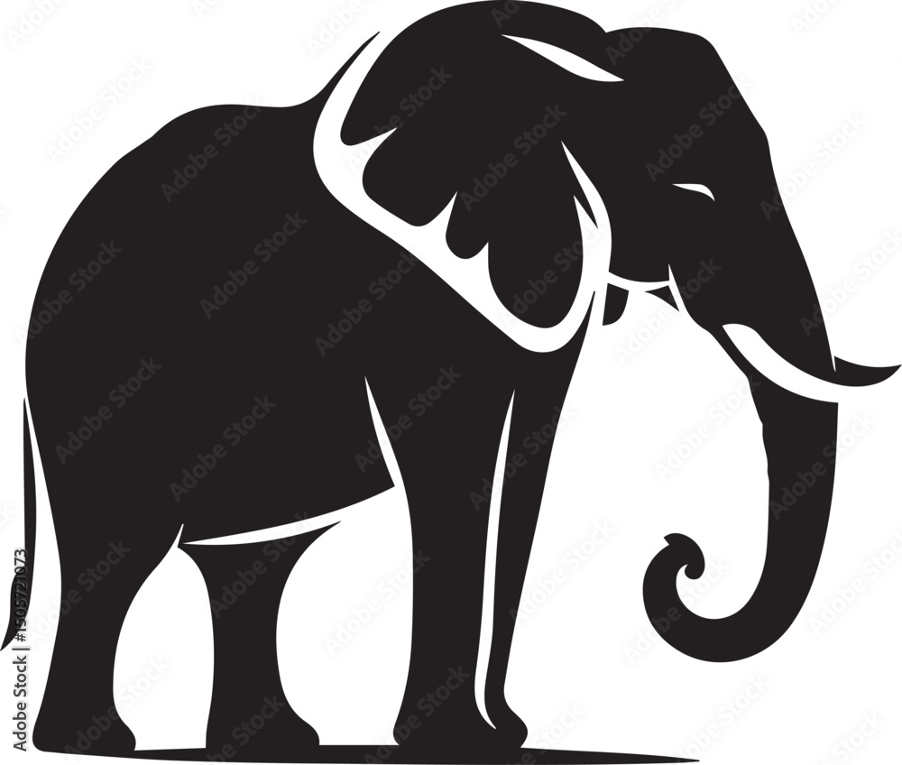 Fototapeta premium Black vector illustration of a wild elephant silhouette, perfect for animal and nature-themed designs 
