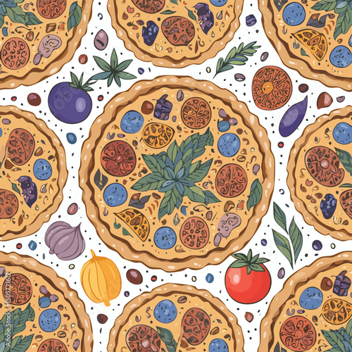 Turkish Pide Vector Illustration with Seamless Pattern Design