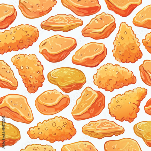 Chicken Nuggets Vector Illustration with Seamless Pattern Design