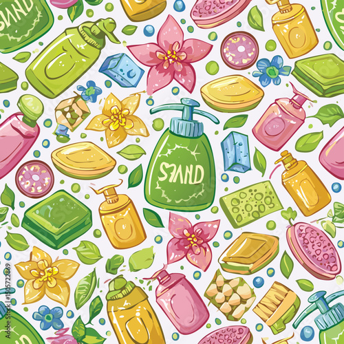 dish soap Vector Illustration with Seamless Pattern Design